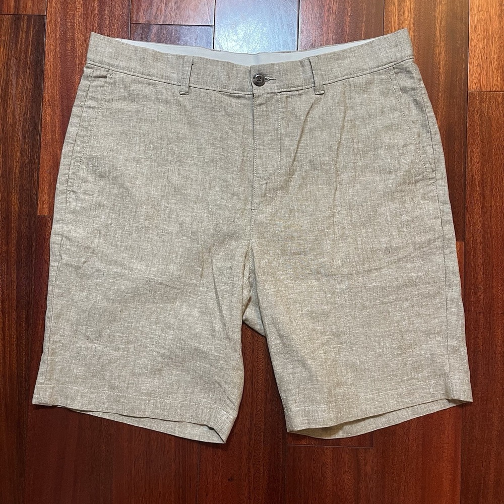 Roundtree & Yorke Shorts Mens 36 9" Inseam Tan Linen Blend Casual Preppy NEW